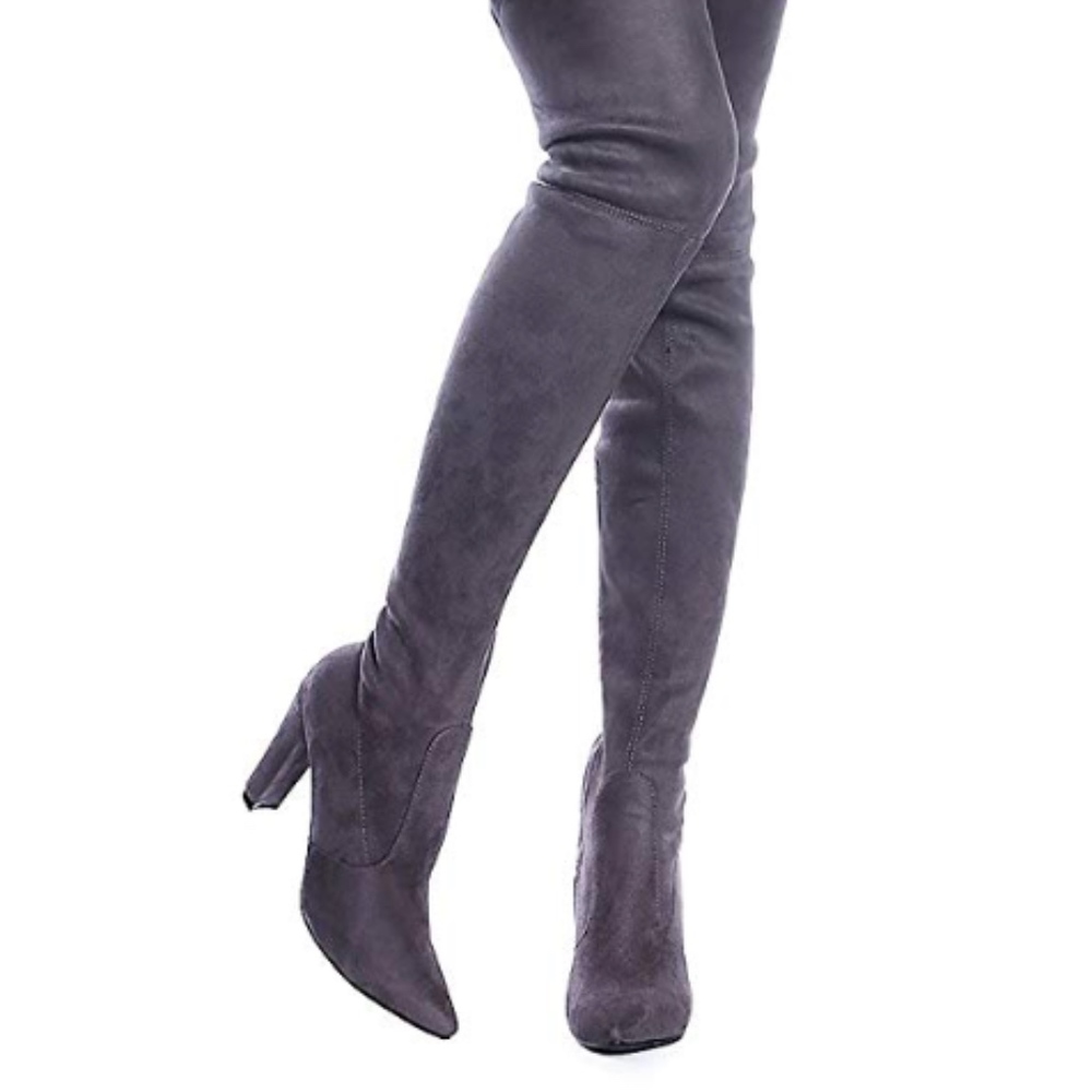 Suede Chunky Heel Thigh High Over The Knee Boots